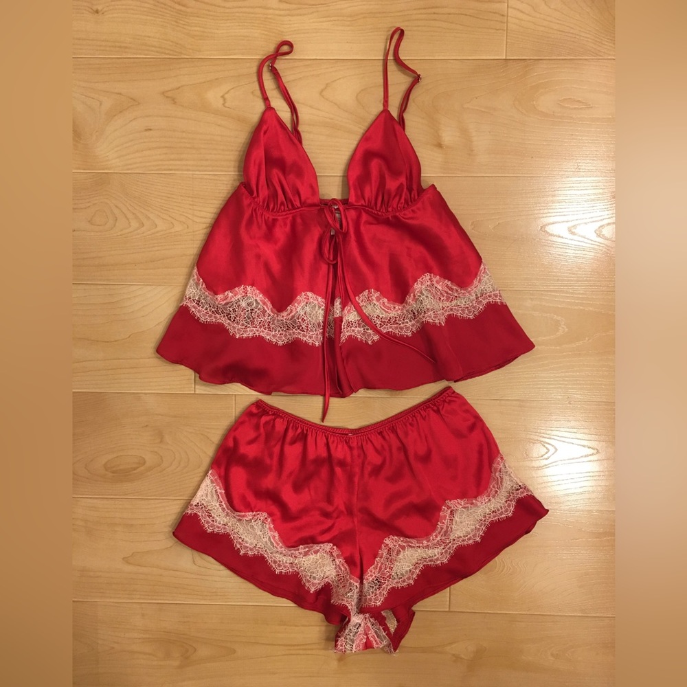 Victoria’s Secret Holiday Lingerie Red Satin Flouncy Babydoll Set